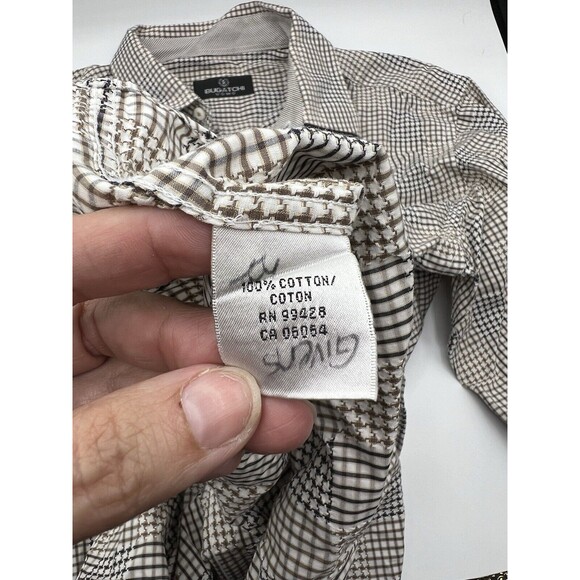 Bugatchi Uomo Shirt Mens L Tan Geometric Classic Fit Flip Cuff Button Up - Picture 5 of 8